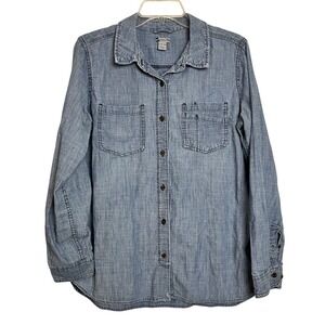 Carhartt Fairview Denim Chambray Button Up Shirt L 12 14 Blue Cotton Long Sleeve